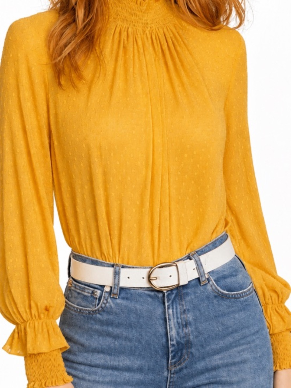 English Factory Chiffon Mock Neck long sleeve blouse M